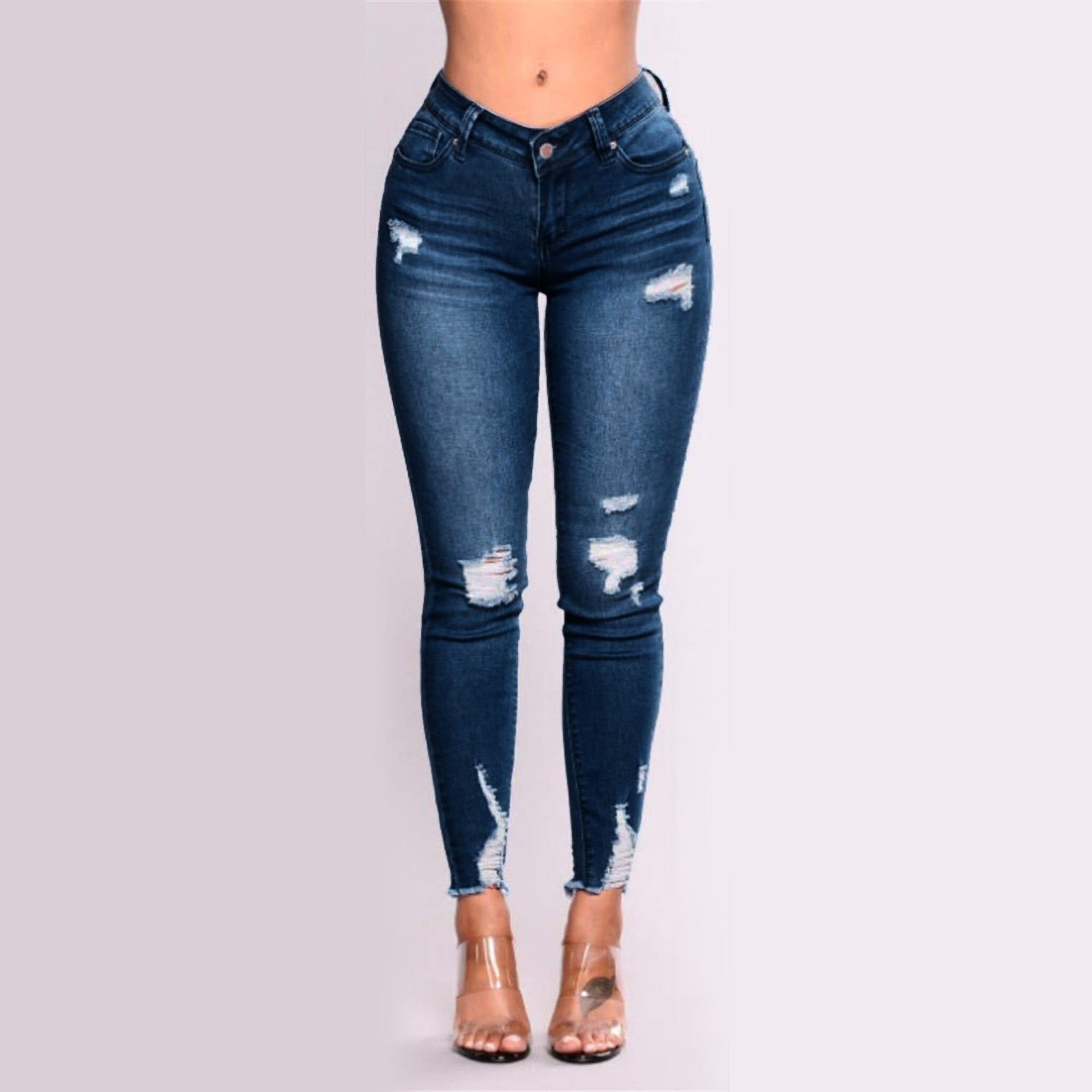 Women's Butt Lifting Skinny Denim Jeans High Waist Pencil Jean Stretchy Distressed Slim Trousers Destroyed Ripped Jean Oversized
